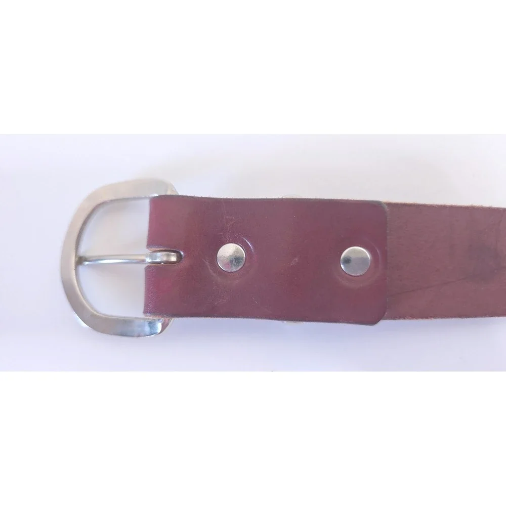 McDaniel Saddles Burgundy Leather Western Belt Silver‎ Engraved Keeper 49 Inch